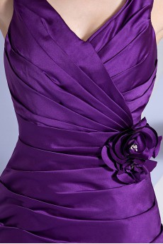 Taffeta V-Neckline Sheath Dress with Hand-made Flower