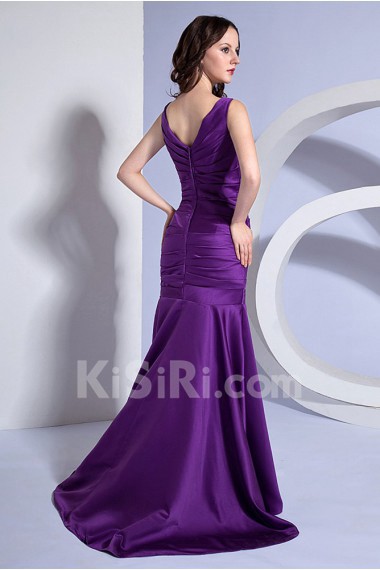 Taffeta V-Neckline Sheath Dress with Hand-made Flower