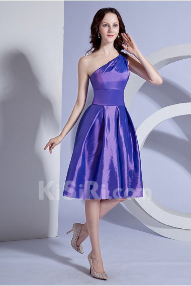 Taffeta One-Shoulder Short Dress with Ruffle