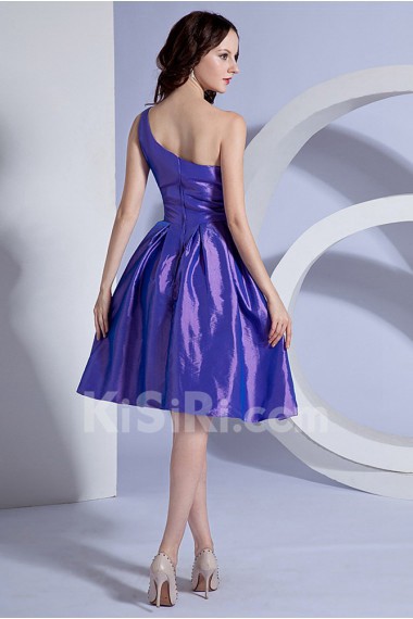 Taffeta One-Shoulder Short Dress with Ruffle