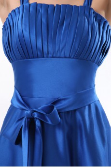 Satin Straps Neckline Short A-line Dress with Pleated