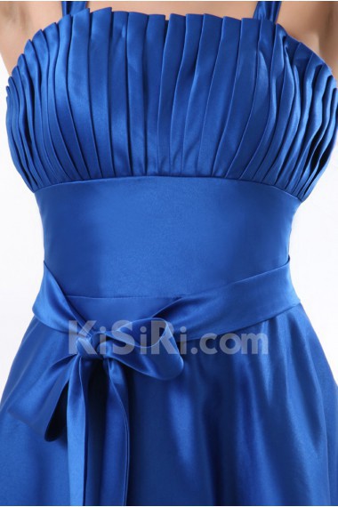 Satin Straps Neckline Short A-line Dress with Pleated