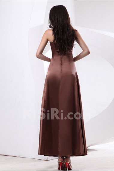 Satin Strapless Ankle-Length A-line Dress with Pleated