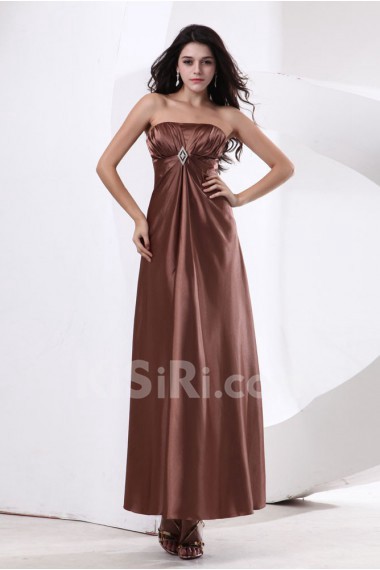 Satin Strapless Ankle-Length A-line Dress with Pleated