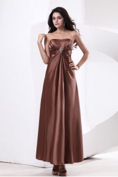 Satin Strapless Ankle-Length A-line Dress with Pleated