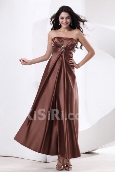 Satin Strapless Ankle-Length A-line Dress with Pleated