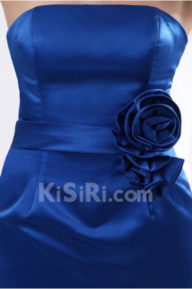 Satin Strapless Floor Length Sheath Dress with Drape and Handmade Flower