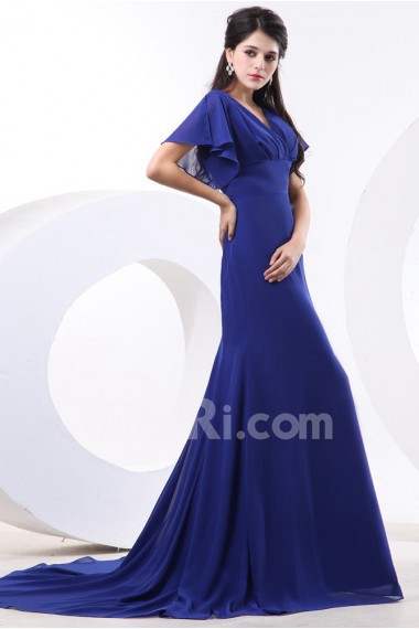 Chiffon V-Neckline A-line Dress with Pleat