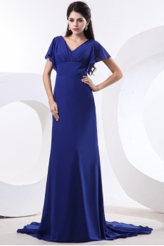 Chiffon V-Neckline A-line Dress with Pleat