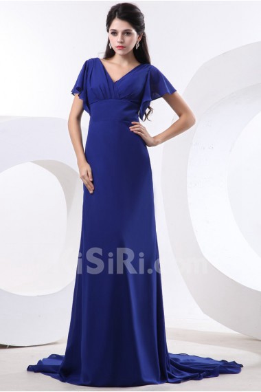 Chiffon V-Neckline A-line Dress with Pleat