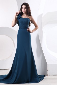 Satin and Tulle One-Shoulder A-line Dress with Manual Flowers