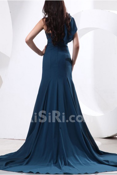 Satin and Tulle One-Shoulder A-line Dress with Manual Flowers