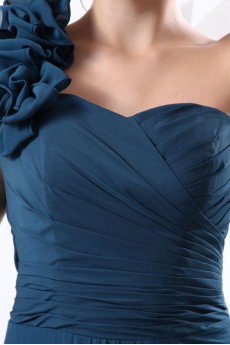 Satin and Tulle One-Shoulder A-line Dress with Manual Flowers