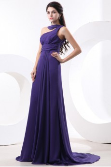 Chiffon One-Shoulder Dress with Pleat