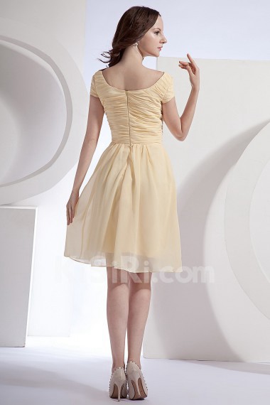 Chiffon Round Neckline Short A-line Dress with Hand-made Flower