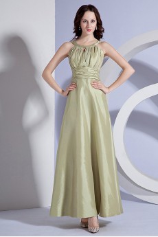 Taffeta Holder Neckline Ankle-Length A-Line Dress with Pleat