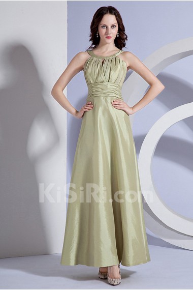 Taffeta Holder Neckline Ankle-Length A-Line Dress with Pleat