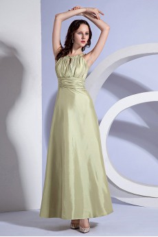 Taffeta Holder Neckline Ankle-Length A-Line Dress with Pleat