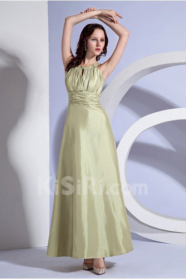 Taffeta Holder Neckline Ankle-Length A-Line Dress with Pleat