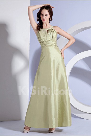 Taffeta Holder Neckline Ankle-Length A-Line Dress with Pleat