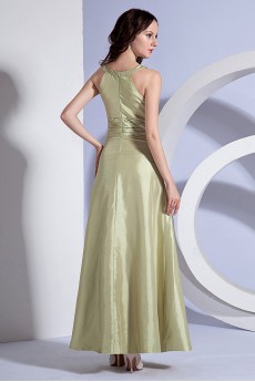 Taffeta Holder Neckline Ankle-Length A-Line Dress with Pleat