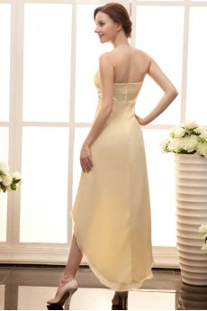 Satin and Chiffon Strapless Ankle-Length Empire Line Dress with Waistband