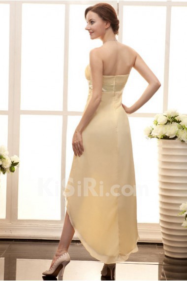 Satin and Chiffon Strapless Ankle-Length Empire Line Dress with Waistband