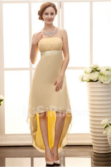 Satin and Chiffon Strapless Ankle-Length Empire Line Dress with Waistband