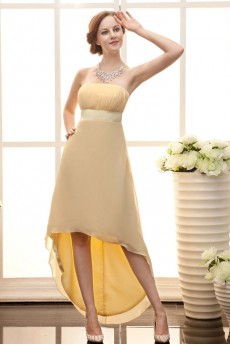 Satin and Chiffon Strapless Ankle-Length Empire Line Dress with Waistband