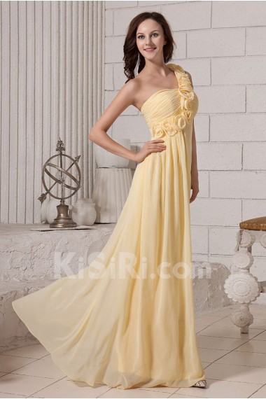 Chiffon One-Shoulder Floor Length A-line Dresss