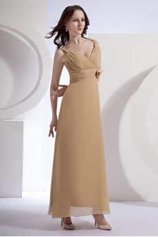 Chiffon V-Neckline Ankle-Length A-line Dress with Ruffle