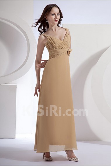 Chiffon V-Neckline Ankle-Length A-line Dress with Ruffle