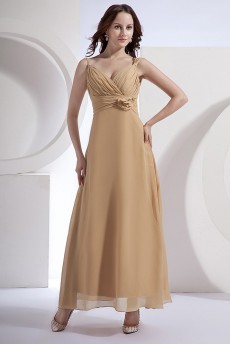 Chiffon V-Neckline Ankle-Length A-line Dress with Ruffle