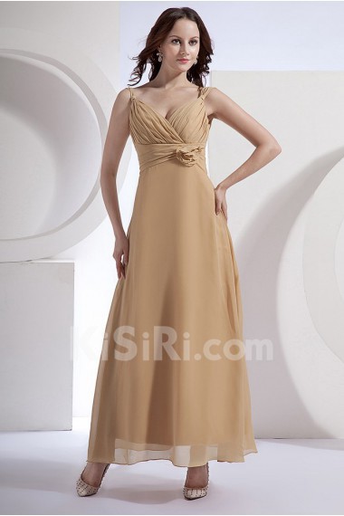 Chiffon V-Neckline Ankle-Length A-line Dress with Ruffle