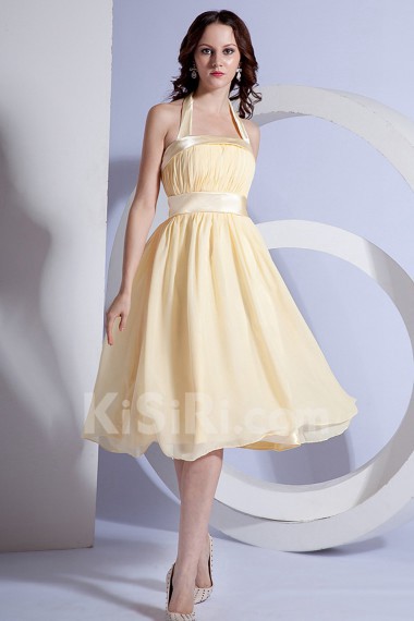 Chiffon Halter Neckline Short A-line Dress