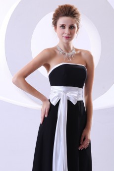 Chiffon Strapless Ankle-Length Column Dress with Sash