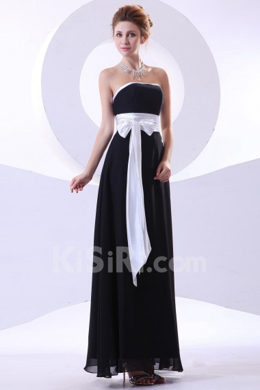 Chiffon Strapless Ankle-Length Column Dress with Sash