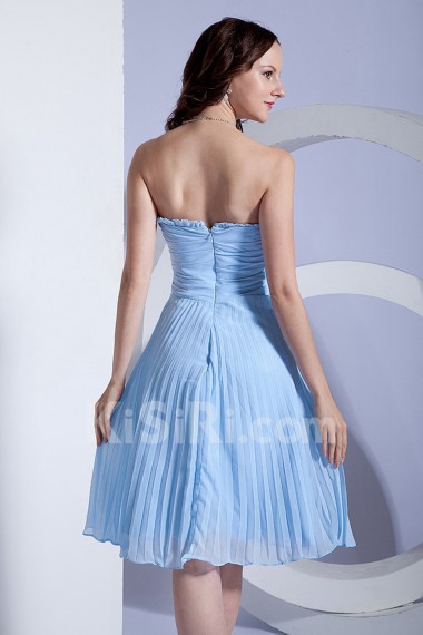 Chiffon Strapless Short Dress with Pleated