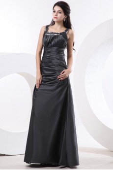 Taffeta Square Neckline Floor Length A-line Dress with Embroidery