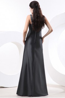 Taffeta Square Neckline Floor Length A-line Dress with Embroidery