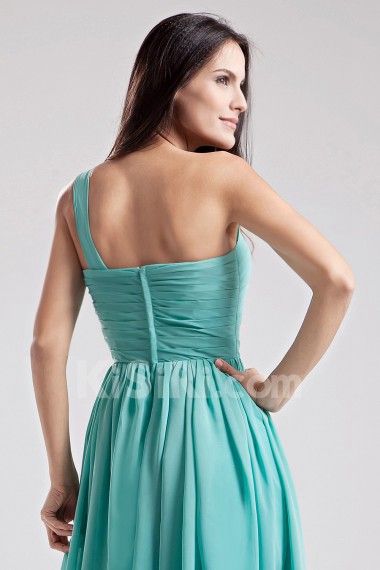 Chiffon One-Shoulder Tea-Length Empire Dress with Ruffle