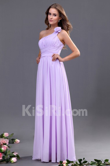 Chiffon One-Shoulder Floor Length A-line Dress with Hand-made Flower