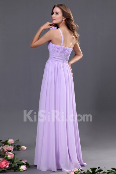 Chiffon One-Shoulder Floor Length A-line Dress with Hand-made Flower