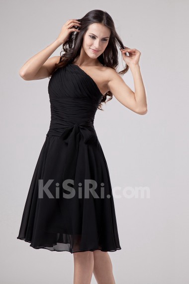 Satin and Chiffon One-Shoulder Short Dress