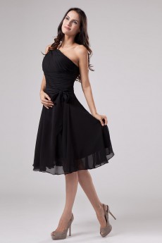 Satin and Chiffon One-Shoulder Short Dress