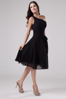 Satin and Chiffon One-Shoulder Short Dress