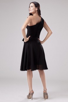 Satin and Chiffon One-Shoulder Short Dress