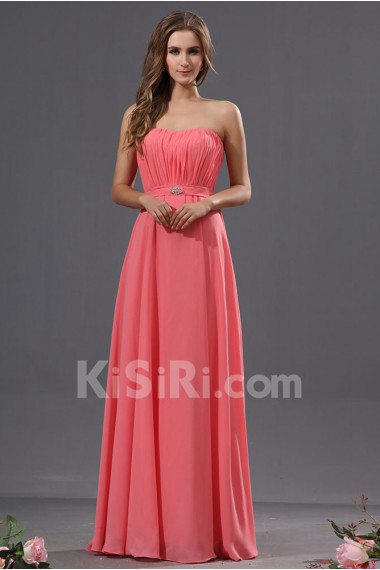 Chiffon Scoop Neckline Floor Length Column Dress with Embroidery