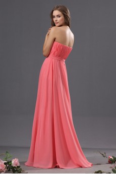 Chiffon Scoop Neckline Floor Length Column Dress with Embroidery