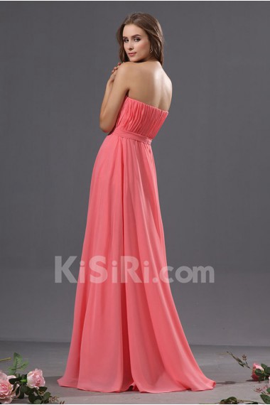 Chiffon Scoop Neckline Floor Length Column Dress with Embroidery